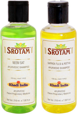 Srotam Neem Sat Shampoo AND Saffron, Tulsi & Reetha Shampoo- ( Set of 1 Bottle Each 210 ML)(420 ml)