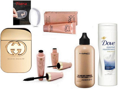 tiara Silicon Puff,Mac Face & Body Foundation ,Dove Body Lotion , Lakme 9to5 Weightless Mousse Foundation , Eyeliner & mascara , Gucci Guilty Eau De Toilette Perfume(Set of 7)
tiara Silicon Puff,Mac Face & Body Foundation ,Dove Body Lotion , Lakme 9to5 Weightless Mousse Foundation , Eyeliner & mascara , Gucci Guilty Eau De Toilette Perfume(Set of 7)