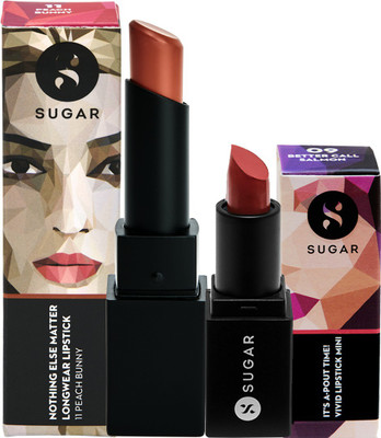 Sugar Cosmetics Nothing Else Matter Longwear Lipstick(11 Peach Bunny and 09 Better Call Salmon)
Sugar Cosmetics Nothing Else Matter Longwear Lipstick(11 Peach Bunny and 09 Better Call Salmon)