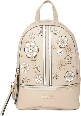 Addons 3-D Floral Applique Backpack Backpack(Beige, 1 L)