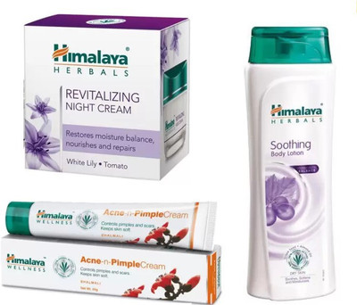 Himalaya REVITALIZING NIGHT CREAM , SOOTHING BODY LOTION , ANCE N PIMPLE CREAM(Set of 3)
Himalaya REVITALIZING NIGHT CREAM , SOOTHING BODY LOTION , ANCE N PIMPLE CREAM(Set of 3)