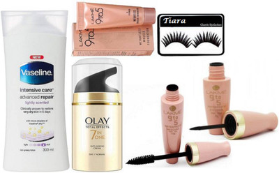 tiara eyelashes , vaseline intensive care lightly scenced bdy lotion , olay total effects anti ageing cream , lakme eyeliner & mascara , weightless mousse foundation(Set of 6)
tiara eyelashes , vaseline intensive care lightly scenced bdy lotion , olay total effects anti ageing cream , lakme eyeliner & mascara , weightless mousse foundation(Set of 6)