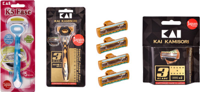 Kai Kamisori 3 Blade Razor with1 Men Pack 3 blade cartridge- 4 & K5 Ease Women Razor(Pack of 2)
Kai Kamisori 3 Blade Razor with1 Men Pack 3 blade cartridge- 4 & K5 Ease Women Razor(Pack of 2)