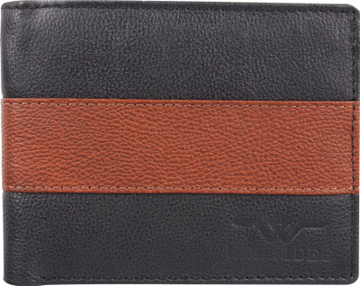 WELHIDES Men Black Genuine Leather Wallet(6 Card Slots), Black:tan