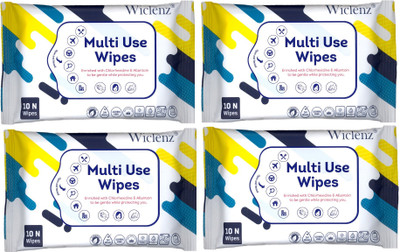 Wiclenz Antibacterial Multi Use Wipes - Pack of 10 Wipes - Pack of 4(Pack of 10)