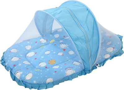 MeeMee Cushioned Baby Mattress Set with Mosquito Net & Pillow (Blue)(Blue)