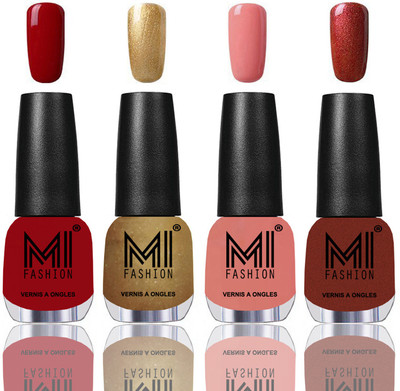 MI Fashion Among the Best Ever Shine Nail Polish Long Lasting Collection of 4 Pcs Red,Golden,Candy Cotton,Reddish bronze(Pack of 4)
MI Fashion Among the Best Ever Shine Nail Polish Long Lasting Collection of 4 Pcs Red,Golden,Candy Cotton,Reddish bronze(Pack of 4)