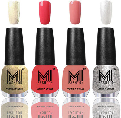 MI Fashion Among the Best Ever Shine Nail Polish Long Lasting Collection of 4 Pcs Light Golden,Light Pink,Candy Cotton,Metallic Silver(Pack of 4)
MI Fashion Among the Best Ever Shine Nail Polish Long Lasting Collection of 4 Pcs Light Golden,Light Pink,Candy Cotton,Metallic Silver(Pack of 4)