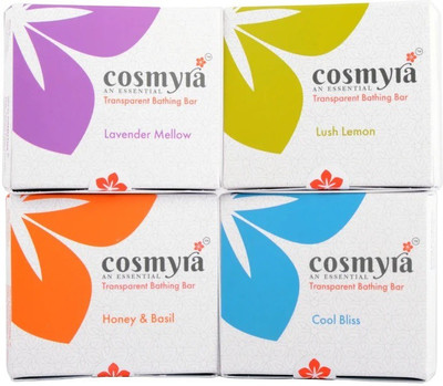 COSMYRA Combo Pack of 4 Transparent Bathing Soaps : Lavender Mellow + Honey & Basill + Lush Lemon + Cool Bliss(400 g, Pack of 4)
COSMYRA Combo Pack of 4 Transparent Bathing Soaps : Lavender Mellow + Honey & Basill + Lush Lemon + Cool Bliss(400 g, Pack of 4)