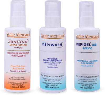 Sante Mernaud Combo of Pure Depi Gel + Depi Face Wash + Deep Care Moisturising Lotion Sunclair Depi Skin Rejuvenate Kit(Set of 3)
Sante Mernaud Combo of Pure Depi Gel + Depi Face Wash + Deep Care Moisturising Lotion Sunclair Depi Skin Rejuvenate Kit(Set of 3)