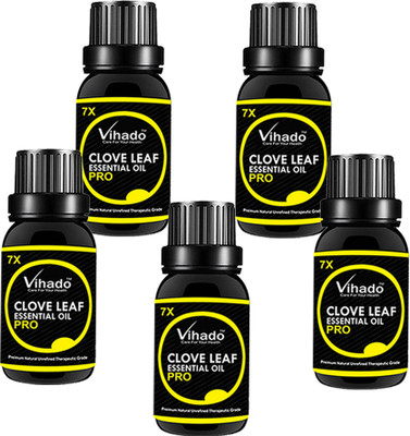 Vihado Clove Essential Oil,7x Pro - 100% Pure & Organic, Natural, Undiluted for Aromatherapy, Hair Care, Skin Care & Natural Remedies - (10 ml) (pack of 5)(10 ml)