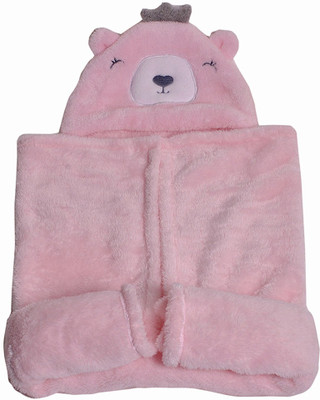Miss & Chief Embroidered Hooded Baby Blanket(Polyester, Pink