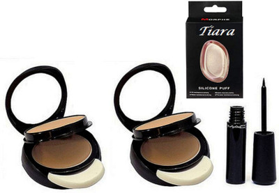 tiara Silicon puff , Eyeliner And Two Way Compact Pack OF 2.(Set of 4)