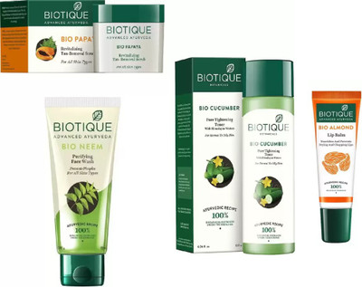 BIOTIQUE BIO Neem Purifying Face Wash, Papaya Revitalizing Tan-Removal Scrub, Cucumber Pore Tightening Toner , LIP BALM(Set of 4)
BIOTIQUE BIO Neem Purifying Face Wash, Papaya Revitalizing Tan-Removal Scrub, Cucumber Pore Tightening Toner , LIP BALM(Set of 4)