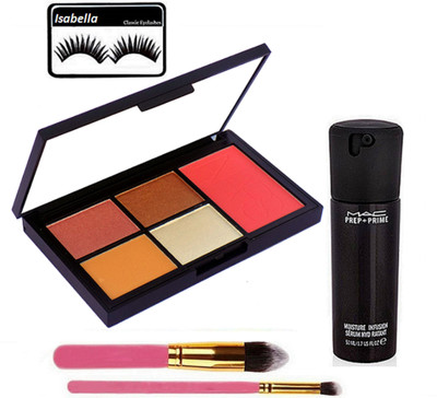 ISABELLA Eyelashes & 4 Shades Eye Shadow,1 Shade Blusher Palette & 2 Makeup Brush & Moisture Infusion Face Serum(Set of 5)