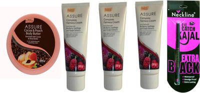 Assure Cocoa & Peach Body Butter (200 g) +Natural Complete Fairness Cream (150 g) with neckinline kajal {SET 5}(Set of 5)
Assure Cocoa & Peach Body Butter (200 g) +Natural Complete Fairness Cream (150 g) with neckinline kajal {SET 5}(Set of 5)