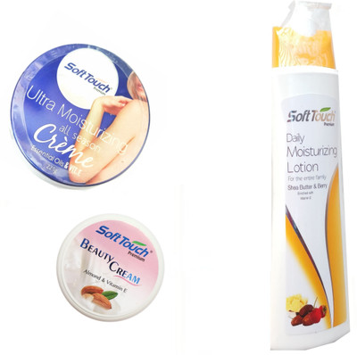 Soft Touch Ultra Moisturizing Creme-Essential Oil and Vitamin E & Beauty Cream-Almond & Vitamin E & Daily Moisturizing Lotion-Shea Butter and Berry Enriched With Vitamin E.(500 ml)
Soft Touch Ultra Moisturizing Creme-Essential Oil and Vitamin E & Beauty Cream-Almond & Vitamin E & Daily Moisturizing Lotion-Shea Butter and Berry Enriched With Vitamin E.(500 ml)
