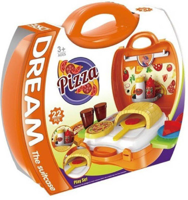 Shop & Shoppee Pretend Play Pizza with Oven Portable Suitcase Cooking Playset Toy for Kids (22 pcs)