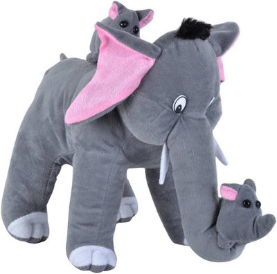 THAKURJI soft toys mother baby elephent - 30 cm(Grey)