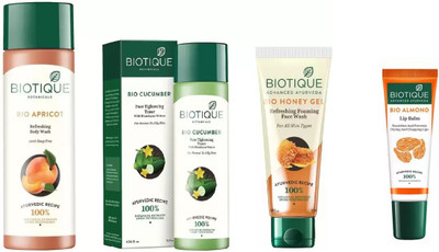 BIOTIQUE BIO Apricot Refreshing Body Wash, Cucumber Pore Tightening Toner, Honey Gel Face Wash, LIP BALM(Set of 4)
BIOTIQUE BIO Apricot Refreshing Body Wash, Cucumber Pore Tightening Toner, Honey Gel Face Wash, LIP BALM(Set of 4)