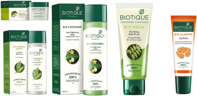 BIOTIQUE BIO Neem Purifying Face Wash, Morning Nectar Flawless Skin Moisturizer, Cucumber Pore Tightening Toner, Coconut Whitening & Brightening Cream , LIP BALM(Set of 5)
BIOTIQUE BIO Neem Purifying Face Wash, Morning Nectar Flawless Skin Moisturizer, Cucumber Pore Tightening Toner, Coconut Whitening & Brightening Cream , LIP BALM(Set of 5)