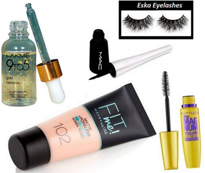 eska Eyelashes&Maybelline Fit Me Matte Poreless Normal To Oily Foundation 102,the mag num mascara,Liquid Eyeliner,Lakme 9to5 Gold radiance serum(Set of 5)
eska Eyelashes&Maybelline Fit Me Matte Poreless Normal To Oily Foundation 102,the mag num mascara,Liquid Eyeliner,Lakme 9to5 Gold radiance serum(Set of 5)