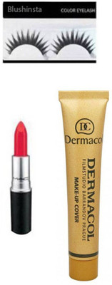 blushinsta dermacol, eyelashes, mac red lipstick(Set of 3)