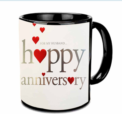 Raj Laxmi Anniversary Wishes To My Husband Multicolor Ceramic Mug(350 ml), Black