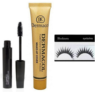 Blushinsta Dermacol make-up cover foundation 211, Mascara with eyelashes(Set of 3)