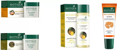 BIOTIQUE BIO ALMOND SOOTHING & NOURISHING EYE CREAM, SEA WEED REVITALIZING ANTI-FATIGUE EYE GEL, PINEAPPLE OIL CONTROL FACE CLEANSER FOR NORMAL TO OILY SKIN, LIP BALM(Set of 4)
BIOTIQUE BIO ALMOND SOOTHING & NOURISHING EYE CREAM, SEA WEED REVITALIZING ANTI-FATIGUE EYE GEL, PINEAPPLE OIL CONTROL FACE CLEANSER FOR NORMAL TO OILY SKIN, LIP BALM(Set of 4)