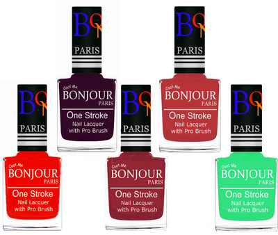 Bonjour Paris Stylish Nail Polish Set of 5 Pcs 01-02-03-12-47 Orange,Plum,Maroon,Red,Neon Green(Pack of 5)
Bonjour Paris Stylish Nail Polish Set of 5 Pcs 01-02-03-12-47 Orange,Plum,Maroon,Red,Neon Green(Pack of 5)