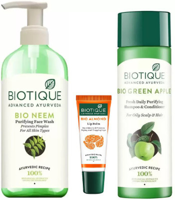 BIOTIQUE BIO Neem Purifying Face Wash For All Skin Types, Green Apple Fresh Daily Purifying Shampoo and Conditioner, LIP BALM(Set of 3)
BIOTIQUE BIO Neem Purifying Face Wash For All Skin Types, Green Apple Fresh Daily Purifying Shampoo and Conditioner, LIP BALM(Set of 3)