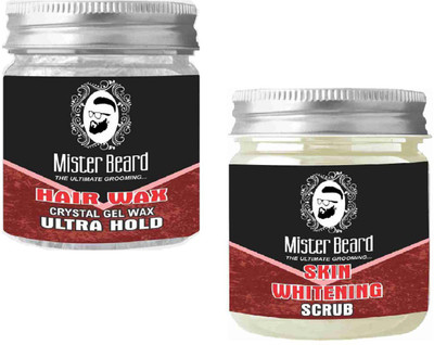 Mister Beard Hair Wax Ultra Hold 100g WITH Skin Whitening Scrub 100g(Set of 2)