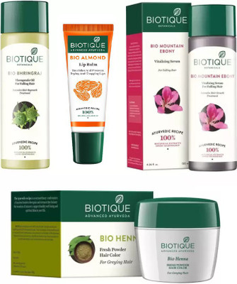 BIOTIQUE BIO HENNA FRESH POWDER HAIR COLOR, Bhringraj Therapeutic Oil For Falling Hair, Mountain Ebony vitalizing serum for falling hair , LIP CARE(Set of 4)
BIOTIQUE BIO HENNA FRESH POWDER HAIR COLOR, Bhringraj Therapeutic Oil For Falling Hair, Mountain Ebony vitalizing serum for falling hair , LIP CARE(Set of 4)