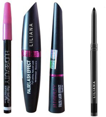 Liliana Mascara with Eyeliner And Huda Eyebrow Pencil Set of 3 with Black Long Lasting Waterproof Kajal(Set of 4)
Liliana Mascara with Eyeliner And Huda Eyebrow Pencil Set of 3 with Black Long Lasting Waterproof Kajal(Set of 4)