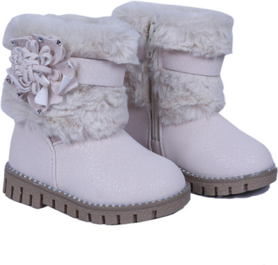 FEETWELL Girls Slip on Casual Boots(Beige