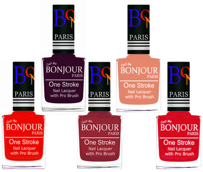Bonjour Paris Stylish Nail Polish Set of 5 Pcs 01-02-03-23-45 Orange,Plum,Maroon,Peach,Royal Pink(Pack of 5)
Bonjour Paris Stylish Nail Polish Set of 5 Pcs 01-02-03-23-45 Orange,Plum,Maroon,Peach,Royal Pink(Pack of 5)