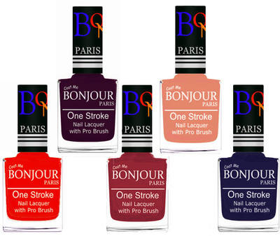 Bonjour Paris Stylish Nail Polish Set of 5 Pcs 01-02-03-23-29 Orange,Plum,Maroon,Peach,Blue(Pack of 5)
Bonjour Paris Stylish Nail Polish Set of 5 Pcs 01-02-03-23-29 Orange,Plum,Maroon,Peach,Blue(Pack of 5)