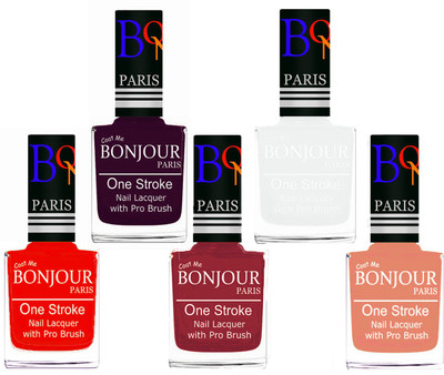 Bonjour Paris Stylish Nail Polish Set of 5 Pcs 01-02-03-19-23 Orange,Plum,Maroon,White,Peach(Pack of 5)
Bonjour Paris Stylish Nail Polish Set of 5 Pcs 01-02-03-19-23 Orange,Plum,Maroon,White,Peach(Pack of 5)