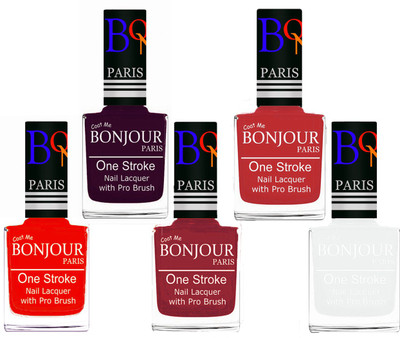 Bonjour Paris Stylish Nail Polish Set of 5 Pcs 01-02-03-08-19 Orange,Plum,Maroon,Red,White(Pack of 5)
Bonjour Paris Stylish Nail Polish Set of 5 Pcs 01-02-03-08-19 Orange,Plum,Maroon,Red,White(Pack of 5)