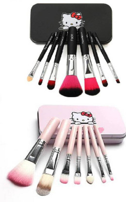 BB MENOW High Qua;ity Makeup Brush Set Black and Pink (Pack of 7)(Set of 2)