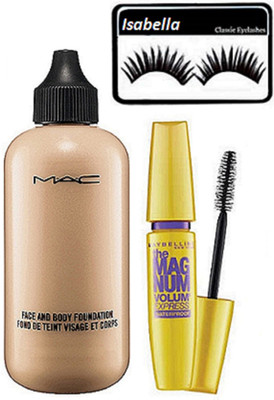 ISABELLA Eyelashes & Mac Face&Body Foundation & Maybelline The Magnum Mascara(Set of 3)