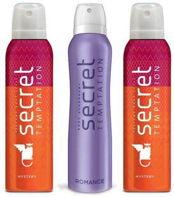 Secret Temptation 2 Mystery and 1 Romance 150 ML each Deodorant Spray - For Women(450 ml, Pack of 3)
Secret Temptation 2 Mystery and 1 Romance 150 ML each Deodorant Spray - For Women(450 ml, Pack of 3)