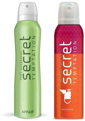 Secret Temptation Affair and Mystery 150 ML each Deodorant Spray - For Women(300 ml, Pack of 2)
Secret Temptation Affair and Mystery 150 ML each Deodorant Spray - For Women(300 ml, Pack of 2)