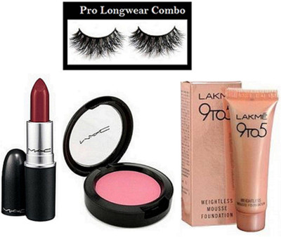 pro longwear combo Eyelashes, Mac Matte Finish Long Lasting Lipstick with Pink Blusher, foundation(Set of 4)
pro longwear combo Eyelashes, Mac Matte Finish Long Lasting Lipstick with Pink Blusher, foundation(Set of 4)