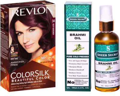 SHEER SECRET BRAHMI OIL 100 ML (PURE COLD PRESSED) with REVLON HAIR COLOUR DEEP BURGUNDY 34(Set of 2)
SHEER SECRET BRAHMI OIL 100 ML (PURE COLD PRESSED) with REVLON HAIR COLOUR DEEP BURGUNDY 34(Set of 2)