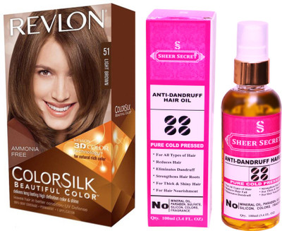 SHEER SECRET ANTI DANDRUFF OIL 100 ML (PURE COLD PRESSED) with REVLON HAIR COLOUR LIGHT BROWN 51(Set of 2)
SHEER SECRET ANTI DANDRUFF OIL 100 ML (PURE COLD PRESSED) with REVLON HAIR COLOUR LIGHT BROWN 51(Set of 2)