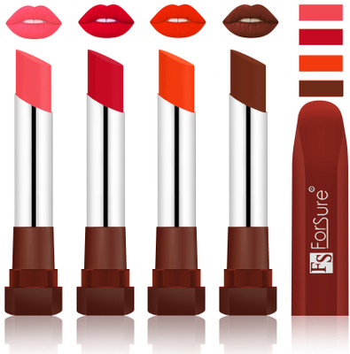 Forsure New & Improved Stylish Matte English Lipsticks(Peach, Red, Nude, Wine)