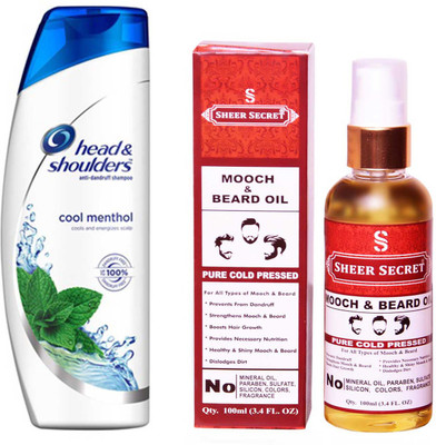 SHEER SECRET MOOCH AND BEARD OIL 100ML (PURE COLD PRESSED) and HEAD & SHOULDERS 360 ML COOL MENTHOL SHAMPOO(Set of 2)
SHEER SECRET MOOCH AND BEARD OIL 100ML (PURE COLD PRESSED) and HEAD & SHOULDERS 360 ML COOL MENTHOL SHAMPOO(Set of 2)