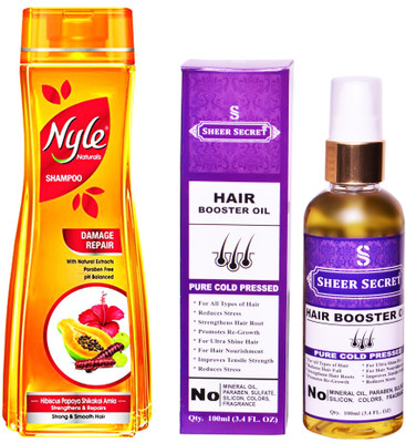 SHEER SECRET HAIR BOOSTER OIL 100ML (PURE COLD PRESSED) and NYLE 400 ML DAMAGE REPAIR SHAMPOO(Set of 2)
SHEER SECRET HAIR BOOSTER OIL 100ML (PURE COLD PRESSED) and NYLE 400 ML DAMAGE REPAIR SHAMPOO(Set of 2)